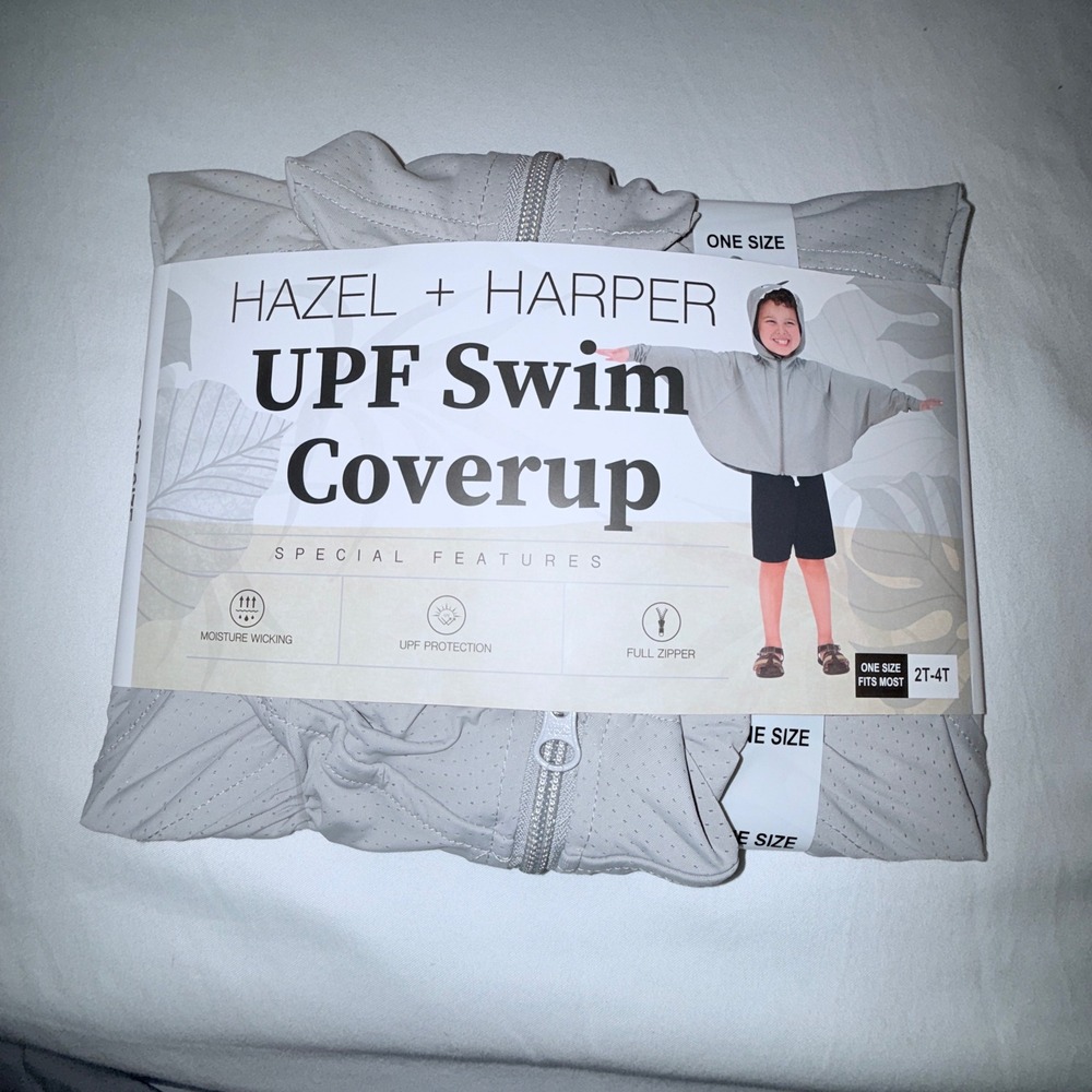 Hazel + Harper Swim Coverup Kids 2T-4T Grey New UPF Hooded Zip Rash Guard
